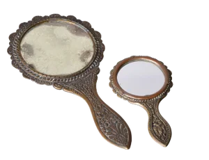Vintage Handheld Bronze Seashell Mirrors- a Pair