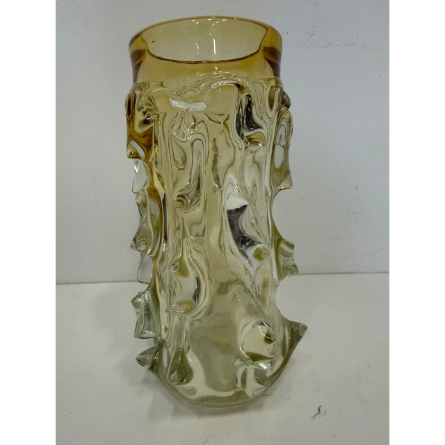 Blenko Vintage Art Amber Glass Vase For Sale - Image 4 of 9