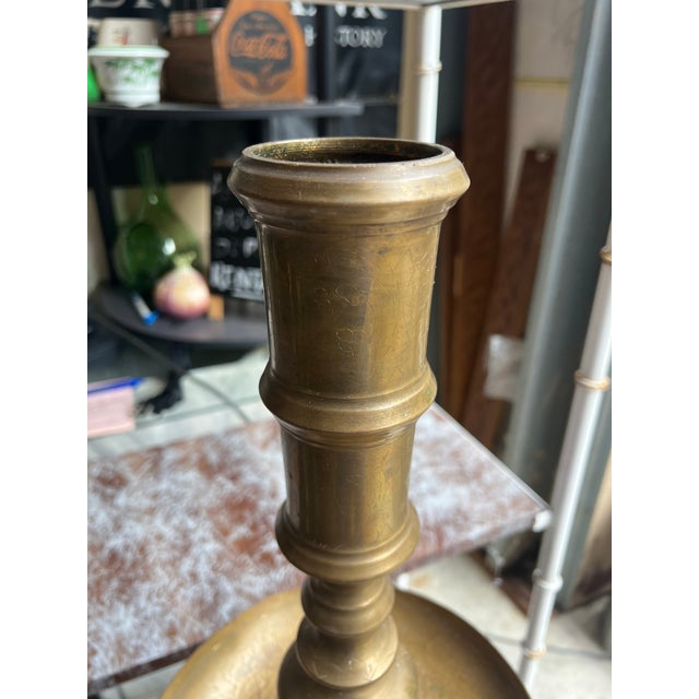 1970s Large Brass Detailed Candleholder For Sale In Atlanta - Image 6 of 10