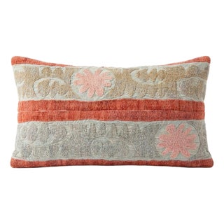 Embroidered Suzani Lumbar Pillow Cover 13'' X 22'' For Sale