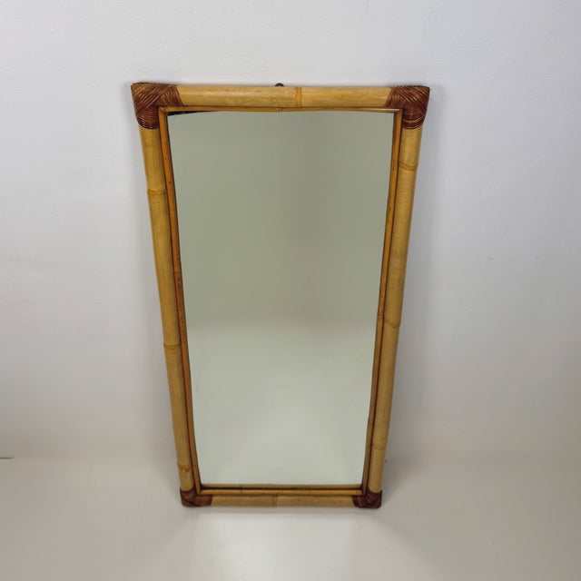 Mid-Century Bamboo Mirror, Italy, 1960s, in Very Good conditions. Designed 1960 to 1969