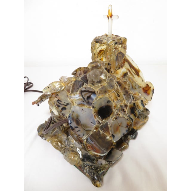 Handmade Sliced Agate ~ Stone Church Art Sculpture ~ Lamp & Music Box ~ Vintage Wedding Chapel Diorama For Sale - Image 12 of 18