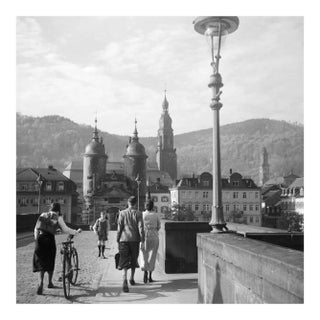 People on Old Bridge at Neckar to Heidelberg, Germany 1936, Printed 2021 For Sale