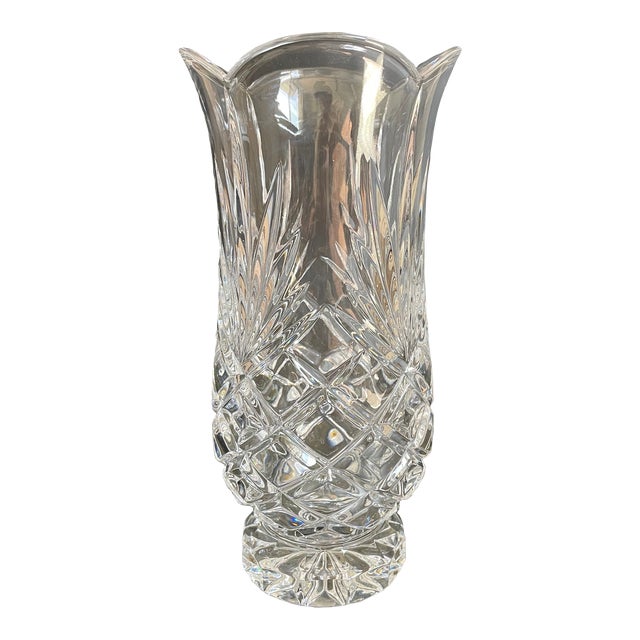Vintage Flared Cut Crystal Vase For Sale