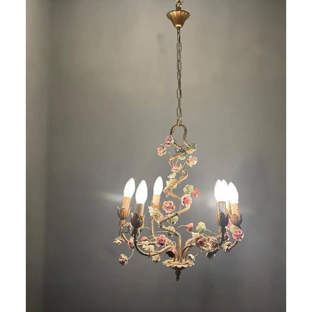 Italian tole ceramic flower chandelier height including chain and ceiling canopy 94 cm height without chain and ceiling...