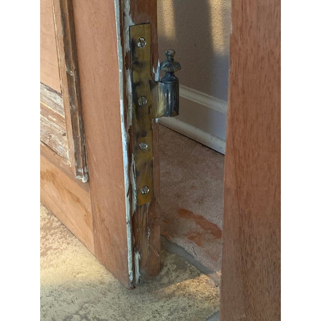 Brown Antique Tall French Doors Beveled Glass With Fan Light Semi Circle Arch Window For Sale - Image 8 of 17