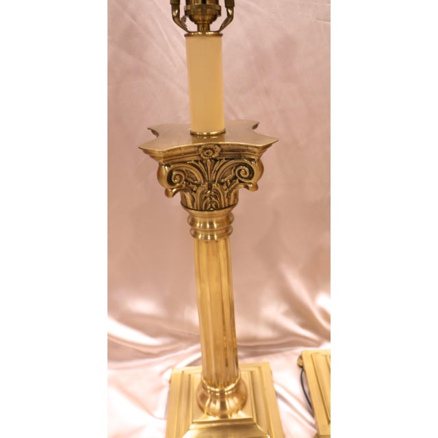 Classic Corinthian Column Brass Table Lamps by Wild Wood a Pair