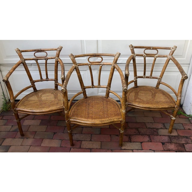 Vintage McGuire Furniture, has a timeless quality, an easy sophistication and a comfort to body. This set of 3 chairs were...