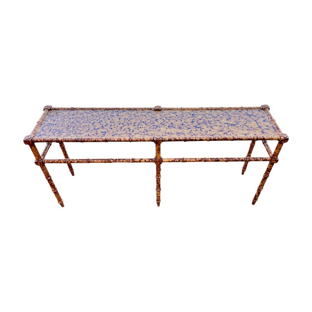 Mid 20th Century Faux Bamboo Tortoise Shell Console Table | Chairish