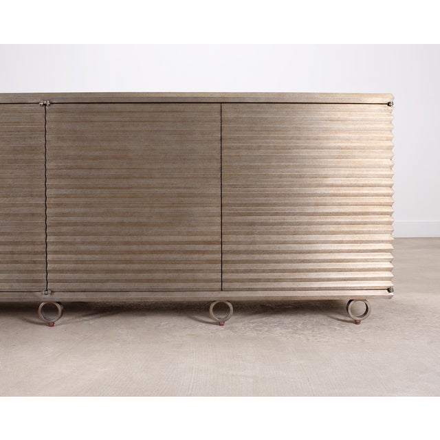 Julian Chichester Variegated Nickel "Storm" Cabinet Credenza 7Ft For Sale - Image 12 of 18
