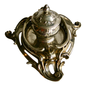 Silver 19 Century Inkwell With Coat of Arms