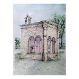 Carmelo Linciano, Tempietto Masseia Li Rei, Watercolor on Lithograph, 1991 For Sale