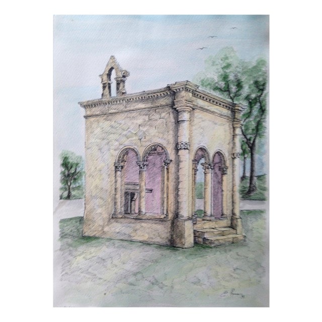 Carmelo Linciano, Tempietto Masseia Li Rei, Watercolor on Lithograph, 1991 For Sale