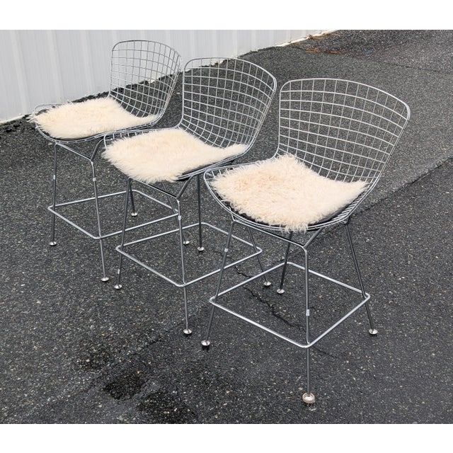 Harry Bertoia Mid Century Modern Harry Bertoia Style Chrome Wire Metal Bar Stool-Black For Sale - Image 4 of 18