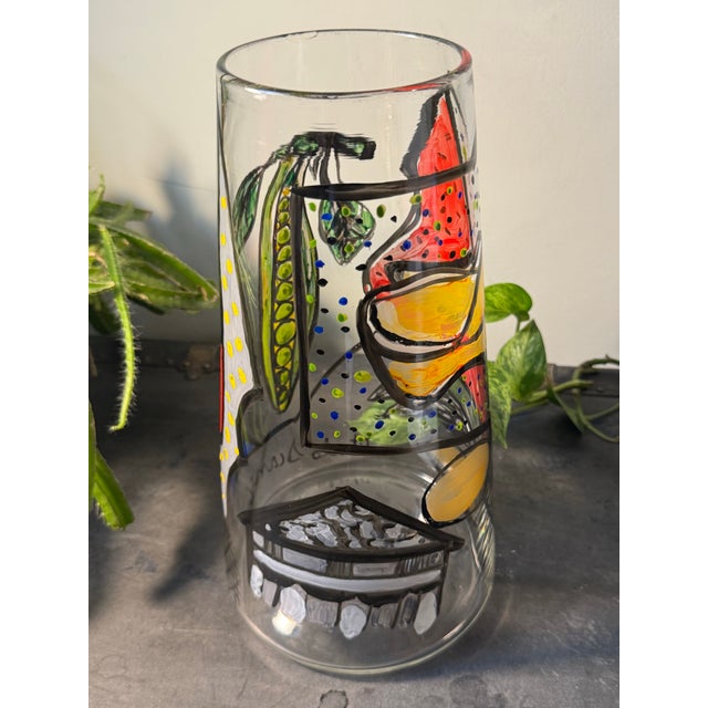 Abstract 1987 Signed Italo Scanga Neo-Expressionist Hand-Painted Blown Glass Pilchuck Vase For Sale - Image 3 of 11