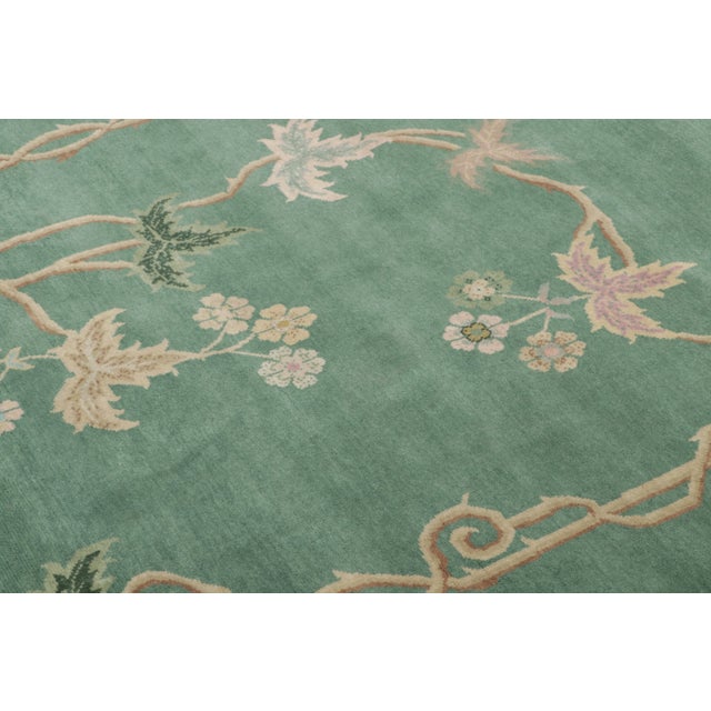 Rug & Kilim Chinese Art Deco Style Floral Wool Rug by Rug & Kilim, India For Sale - Image 4 of 9