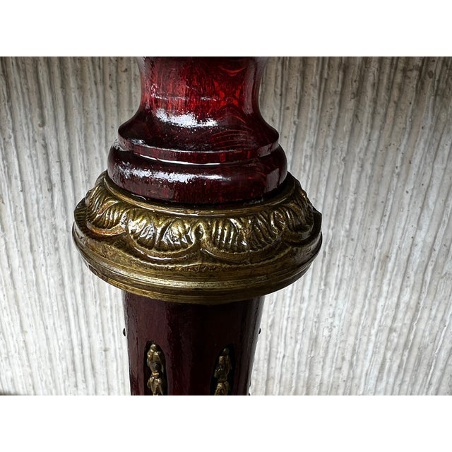 French Console Napoleon III Style Mahogany and Brass With Porcelain Plaques For Sale - Image 11 of 13