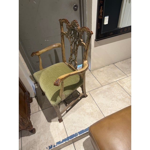 Chinese Chippendale Arm Chair Hand Painted For Sale - Image 16 of 18