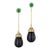 Syna Yellow Gold Black Spinel and Emerald Mogul Drop Chain Earrings, a Pair For Sale