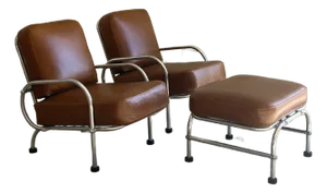 Mid Century Modern Leather and Aluminum Lounge Chairs by Warren MacArthur - A Set