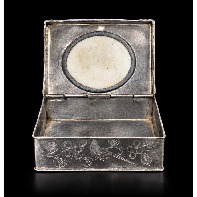 Chinese Antique Pewter Box W Finely Painted Porcelain 1920s Republic Era For Sale - Image 9 of 13