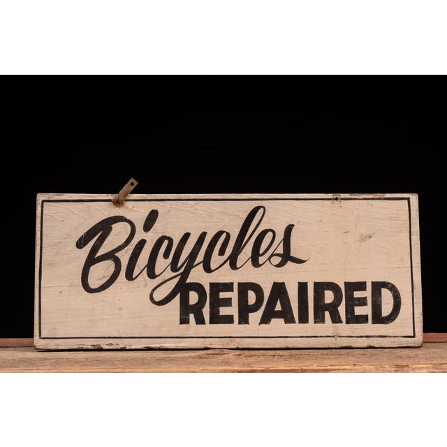 American Vintage “Bicycles Repaired” Double-Sided Hand-Painted Shop Sign For Sale - Image 3 of 8