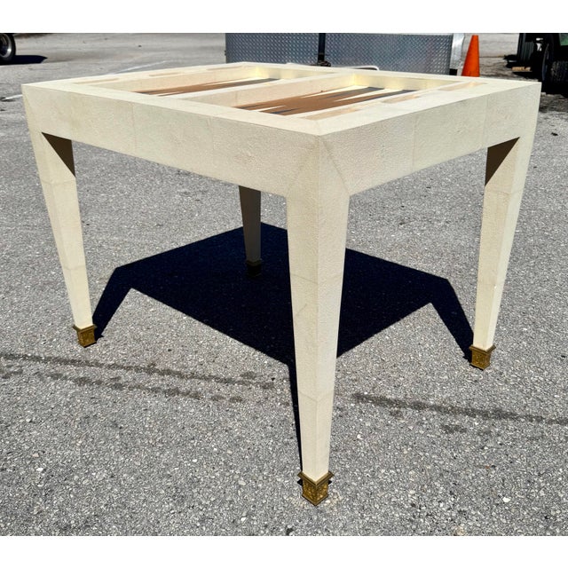 Contemporary Very Fine Rare Garrison Rousseau Shagreen Cream White Backgammon Table For Sale - Image 3 of 12