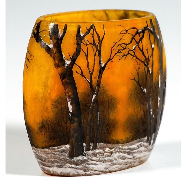 Art Nouveau Cameo Vase with Winter Landscape by Daum Nancy, France, 1900 For Sale - Image 4 of 8