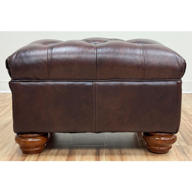 Vintage Tufted Leather Writers Chair With Ottoman For Sale - Image 10 of 18
