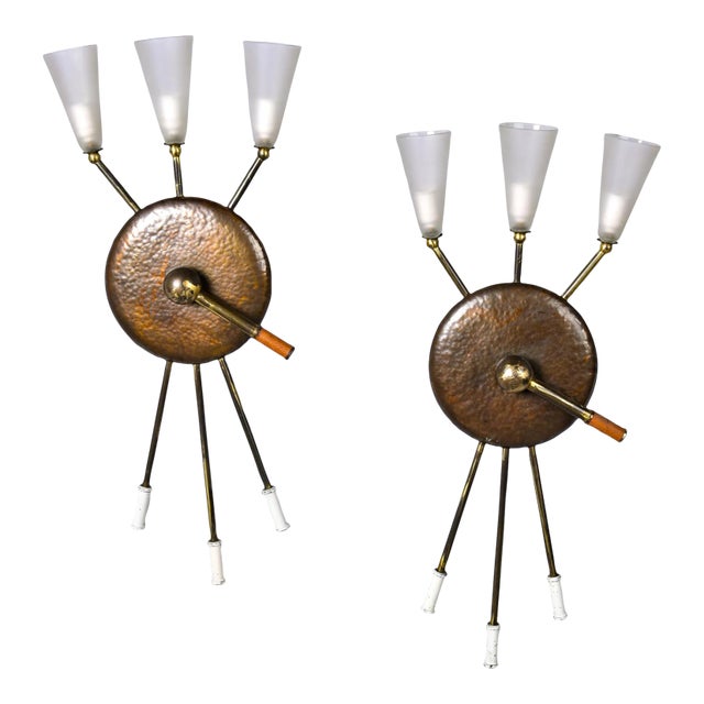 Stilnovo Brutalist Three Light Wall Sconces - Pair For Sale