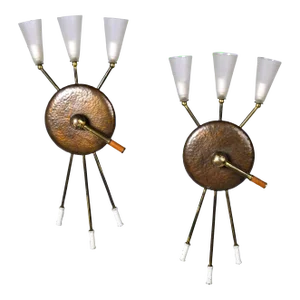 Stilnovo Brutalist Three Light Wall Sconces - Pair
