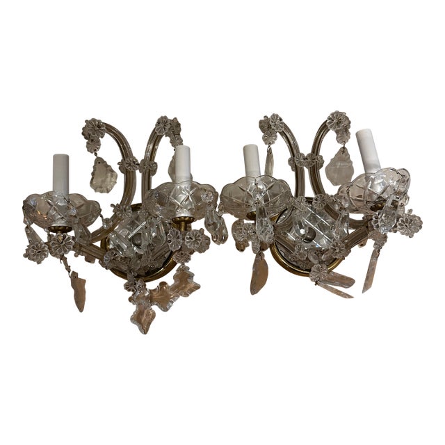 Vintage Pair of Two Arm Maria Theresa Wall Sconces With Mirrored Backs. For Sale