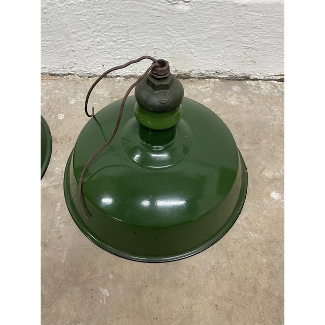 Westinghouse Pair of 18" Vintage Westinghouse Porcelain Enamel Industrial Light Shades8 For Sale - Image 4 of 10