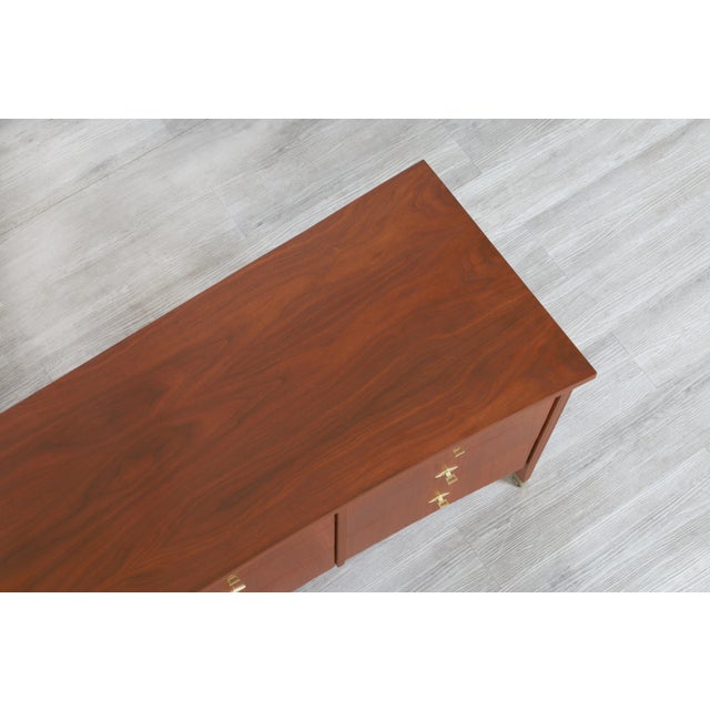 Vintage Walnut and Burl Wood Curved Credenza For Sale - Image 11 of 11