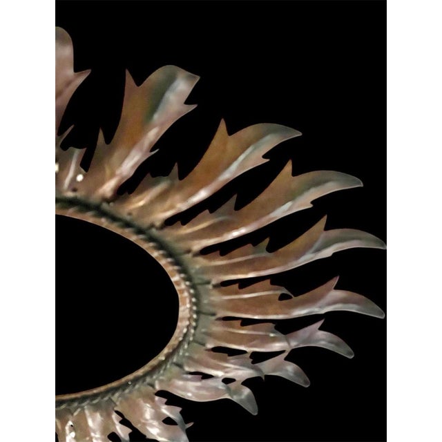 Large Spanish crown light in paint metal and frosted glass, Spain, 1960s. Midcentury antique gilt iron frame or pendant...