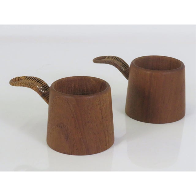 1960s Scandinavian Modern Teak & Raffia Candle Holders- a Pair For Sale - Image 12 of 12