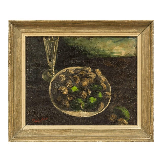 Unknown, Still Life Bowl of Nuts and Fruits Signed Hartigan For Sale