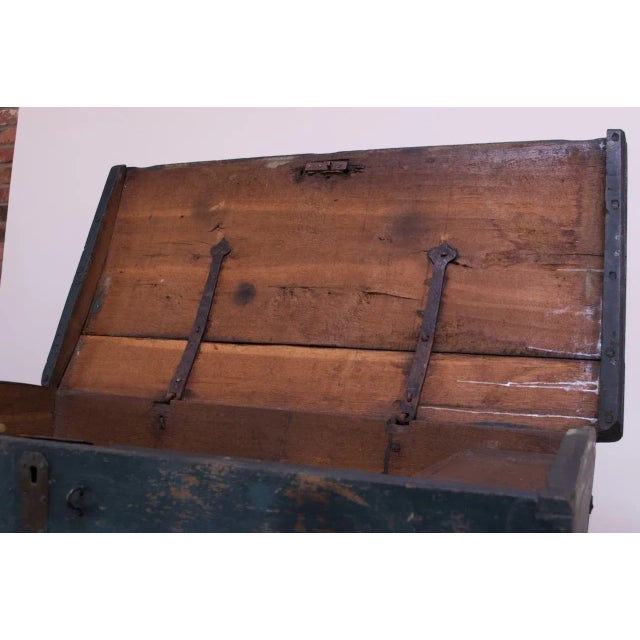 Wood 18th Century Early Americana Painted Wood Monogrammed Trunk For Sale - Image 7 of 12