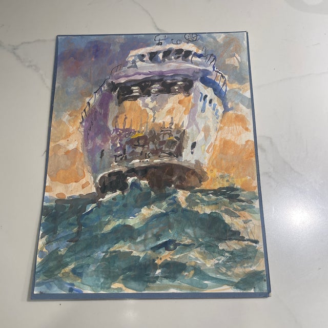 Original watercolor on paper by celebrated Nantucket artist John Devaney, depicting a ferry boat cutting through Nantucket...