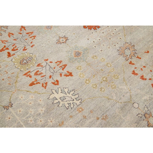 Room Size Modern Tabriz Indian Wool Rug in Gray & Orange by Apadana For Sale In New York - Image 6 of 8
