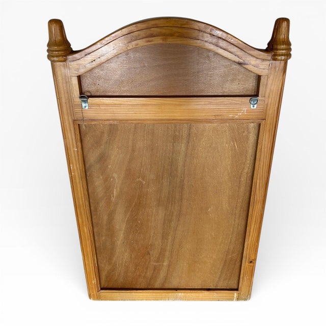 Glass Large Antique English Rustic Pine Farmhouse Wall Mirror with Arched Wicker Panel For Sale - Image 7 of 10