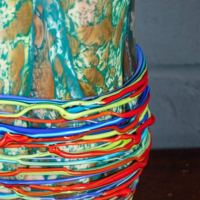 Yellow Vintage Italian Hand Blown Millefiori Glass Vase, Murano, 1990s For Sale - Image 8 of 18