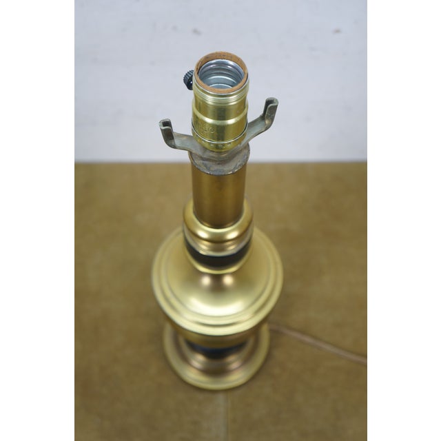 Mid 20th Century Mid 20th Century Hollywood Regency Brass Black Banded Enameled Table Lamp 23" For Sale - Image 5 of 12