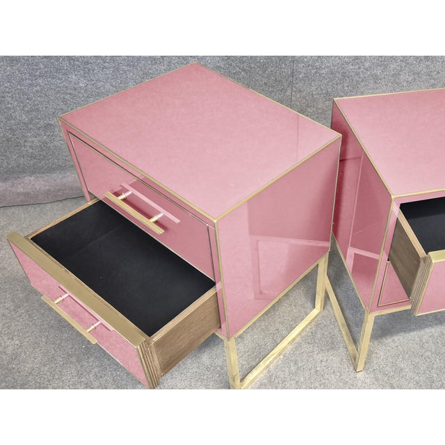 Pink Murano Glass and Brass Bedside Tables from Justfurnituress SRL, Set of 2 For Sale - Image 13 of 18