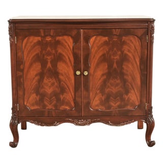 Romweber Antique French Provincial Louis XV Flame Mahogany Buffet Server or Bar Cabinet, Newly Refinished For Sale