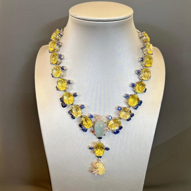 Bochic Capri Convertible Necklace, 18K Gold & Silver, 74ct Gemstones For Sale - Image 11 of 13