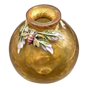 Late 20th Century Jay Strongwater Amber Glass Bud Vase With Enamel Bee