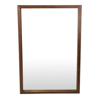 Mid Century Modern Rectangular Wall Mirror With Dark Stained Oak Frame For Sale