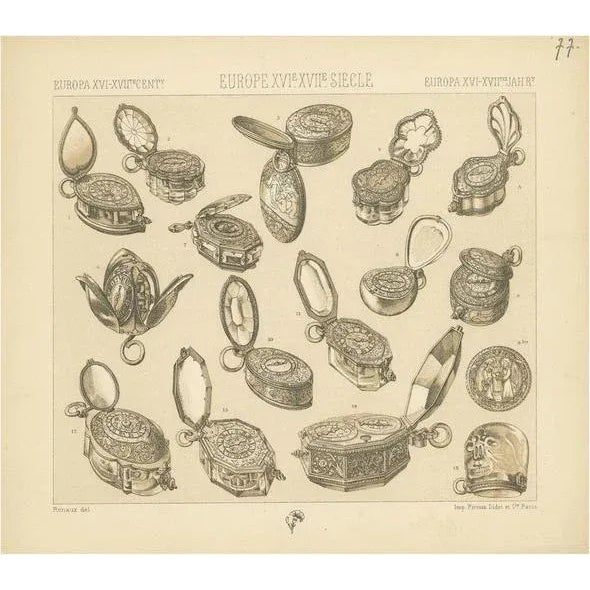 Racinet, European Xvith-Xviith Clock Objects, Print For Sale - Image 5 of 5