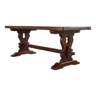 Country French Provincial Style Oak Farmhouse Trestle Dining Table For Sale